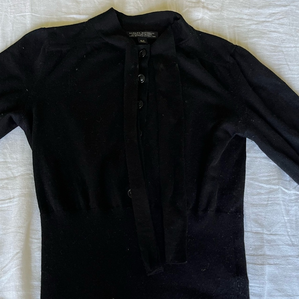Banana Republic women’s high waisted tie neck extra fine merino sweater